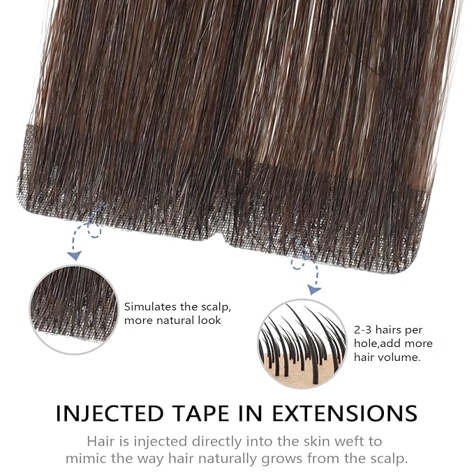 COOKAYU Invisible Tape in Hair Extensions, Darkest Brown 22Inch 50g 20pcs Seamless Invisi Edge Tape in Human Hair Straight Invisible Hair Extensions