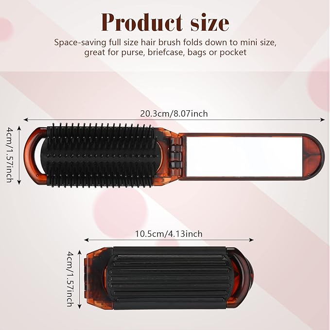 Nuenen 4 Pcs Folding Hair Brush with Mirror Portable Mini Hair Brush Small Compact Pocket Comb for Family Travel Car Gym Wig Bag Purse Gift Women(Tortoiseshell)