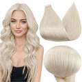 Full Shine Blonde Tape in Hair Extensions Human Hair 16 Inch 40 Pcs 100G Color 1000 Remy Tape in Extensions Double Sided Tape ins Seamless Brazilian Hair Skin Weft Natural