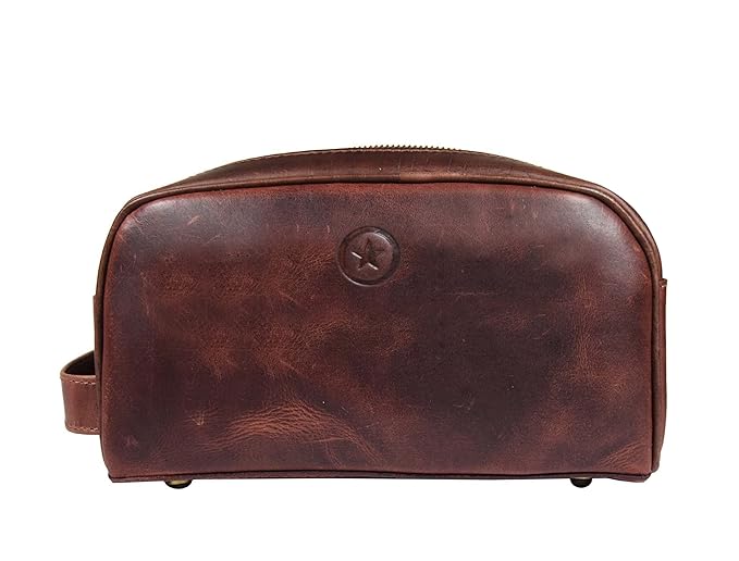 Leather Toiletry Bag for Men | Grooming Travel Kit | With Waterproof Lining | By Aaron Leather (Dark Brown)