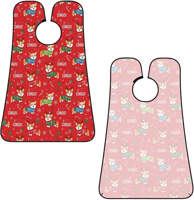 Beard Hair Catcher Bib, Waterproof Non-Stick Grooming Apron for Shaving Trimming, Perfect for Men Dad, Christmas Red Corgis Dog Shave Bib