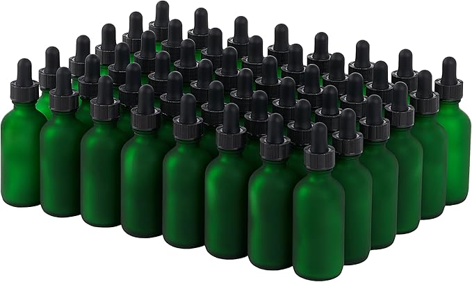 48 Pcs, 2oz Glass Dropper Bottle, Leakproof Tincture Bottles with Dropper, Green Reusable Eye Dropper Bottle, Preety Frosted Texture, for All Kinds of Liquids (Green-Frosted, 2oz-48pcs)
