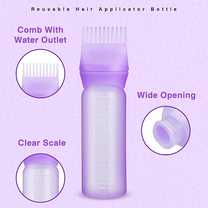 Hair Oiling Applicator, 3 PCS Hair Applicator Bottle, Hair Oiler with Graduated Scale, Root Comb Applicator Bottle 6 Ounce
