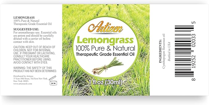 Artizen Oils - 30ml Lemongrass Essential Oil, Pure Lemongrass Oil - 1 Fluid Ounce