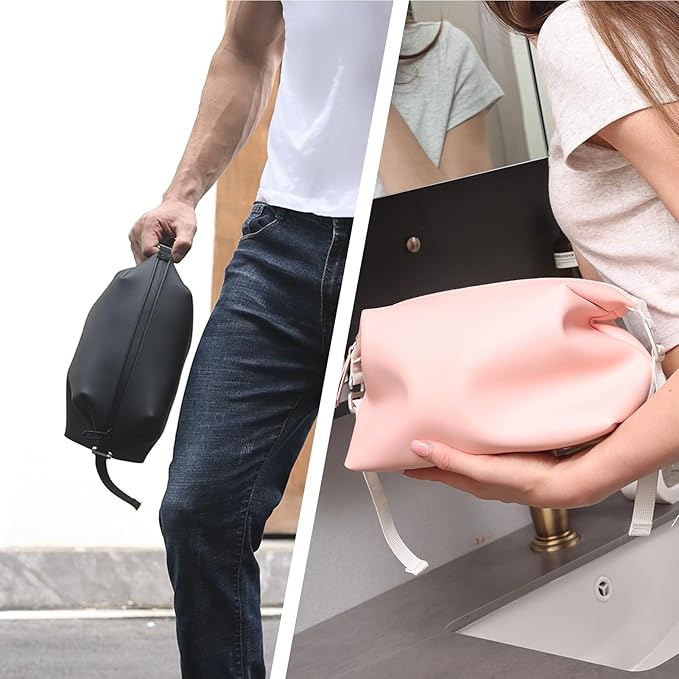 6"x 11" 6L Large Silicone Toiletry Bag,Waterproof Leakproof Foldable Travel Organizer,Dopp Kit Alternative for Men & Women,Black