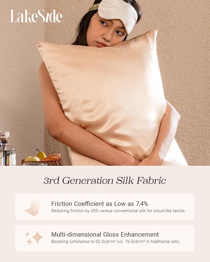 Oriental Lakeside® 100% Pure 22 Momme Mulberry Silk Pillowcase with Hidden Zipper - Nighttime Skincare & Hair Care Hydrating Pillow Cover