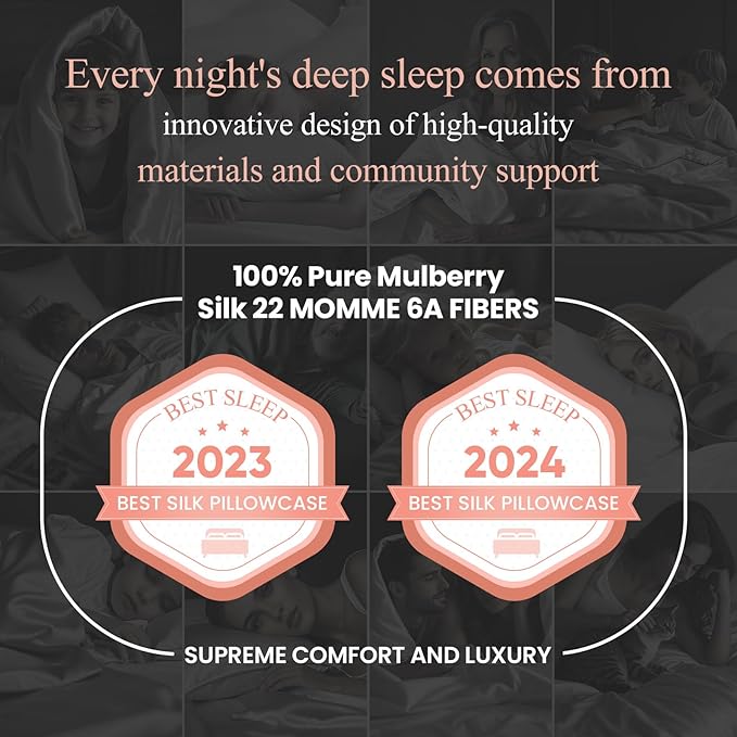 100% Mulberry Silk Pillowcase 22 Momme (SGS Certified) with Free Silk Eye Mask - Luxury Gift-Ready Folded Packaging, Cooling Pillow Cover for Hair & Skin Care (Champagne, Standard (1 Pack))