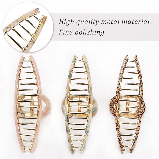 Big Butterfly Hair Accessories - 4.7" Acetate & Metal Clips for Women's Long, Thick Hair - 3 Pcs