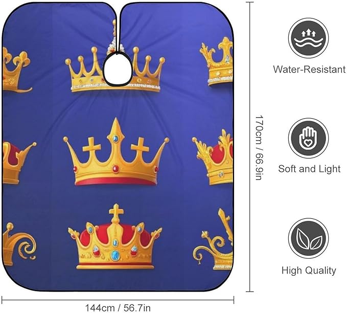 Men's Soft Hair Cutting Cape with Adjustable Closure Barber Cape Purple Blue Gold Royal Crown
