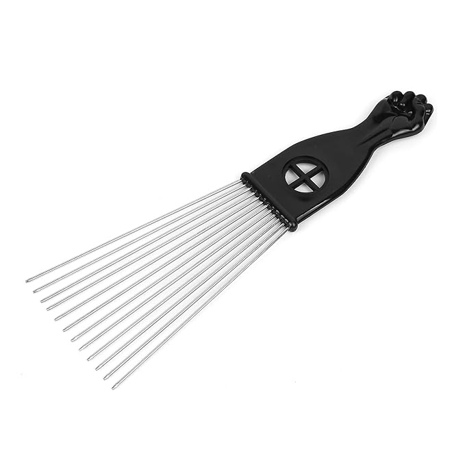 Afro Comb Metal African American Pick Comb Hairdressing Styling Tool, 2 Pack (Black-4, 2piece Assortment, Wide Teeth, Classic Black Fist Design, For Curly Hair and Afro Hairstyle)