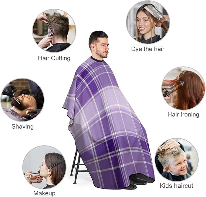 Men Women Adults Purple Tartan Plaid Scottish Pattern Salon Haircut Capes, Lightweight Hairdressing Haircut Apron for Hairdressers, Profession Barbershop Supplies