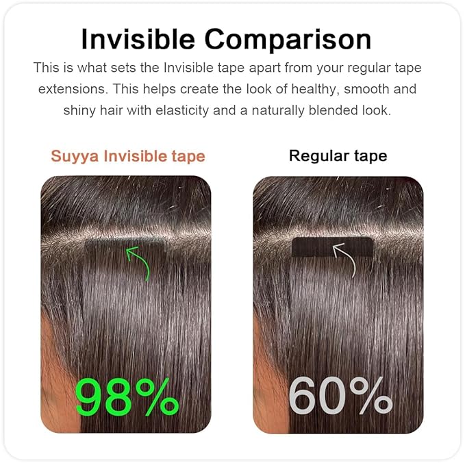 SUYYA Invisible Tape in Hair Extensions Human Hair Darkest Brown Seamless Injected Hand-Tied Pro Quality Virgin Human Hair 20PCS 50G/Pack Straight Tape Ins(20 inch #2 Darkest Brown)