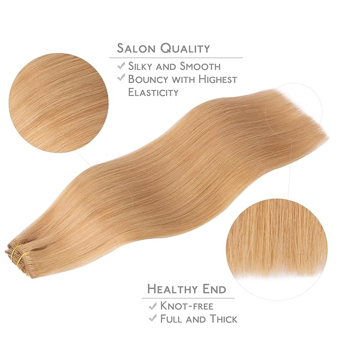 WENNALIFE Clip in Hair Extensions Real Human Hair, 22 Inch 120g 7pcs Human Hair Extensions Clip In Human Hair, Strawberry Blonde Hair Extensions Clip In Real Hair Coloured Remy Human Hair Extensions