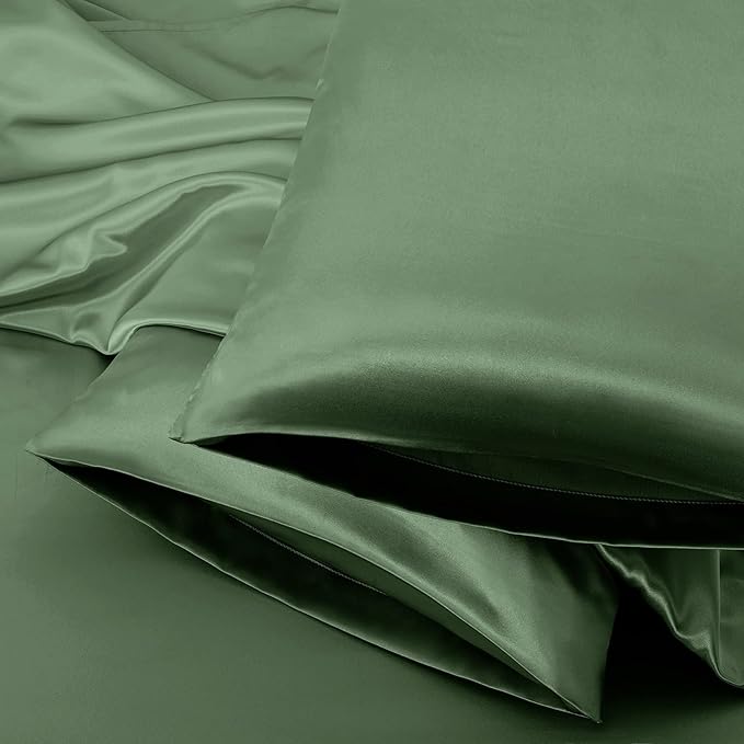 Aormenzy Satin Pillow Cases for Women Queen Size Set of 2, Woodland Green Satin Pillowcase for Hair with Envelope Closure Silky Pillow Covers Wrinkle, Fade Resistant (20x30 Inches)