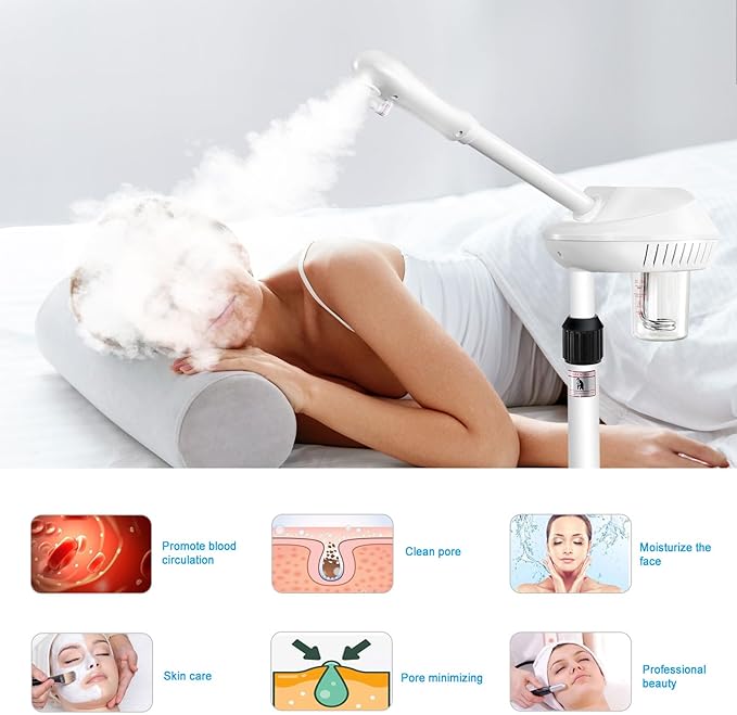 Professional Facial Steamer for Atomization Humidifier Atomizer, Adjustable Height and Angle, Face Steamer Clean Skin Firming Pores and Moisturizing Suitable for a Beauty, Spa, at Home