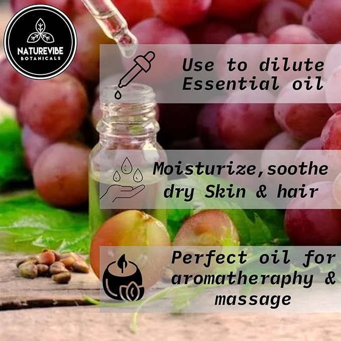 Naturevibe Botanicals Grapeseed Oil 32oz | 100% Pure Cold-Pressed & Lightweight Carrier Oil | Non-Greasy Natural Moisturizer for Skin, Hair, Face, Nails & Massage | Hexane-Free, Fresh & Versatile