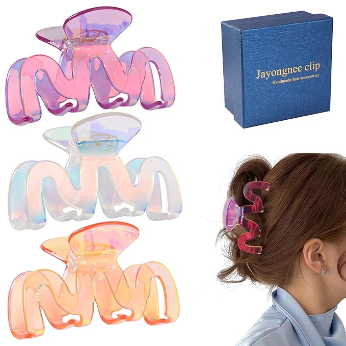 Hair Claw Clips - 3.35 in Hair Clip for Women Thick Hair -Accessories for Women and Girls - 3Pcs Nonslip Claw Clip for Women (Multi-colored6)