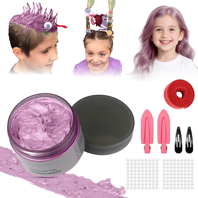 Temporary Hair Color Wax Kit, Stocking Stuffers for Teen Girls, Instant Hair Dye for DIY Hairstyles on Crazy Hair Day, Children's Day, Christmas (Pink)