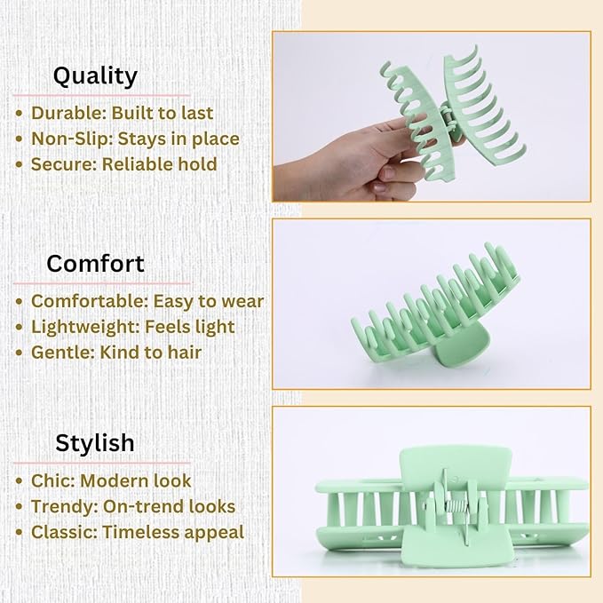 LuSeren 8 Pack Hair Clips for Women 4.3 Inch Large Hair Claw Clips for Women Thin Thick Curly Hair, Big Matte Banana Clips,Strong Hold jaw clips White Light Green Light Brown Light Gray