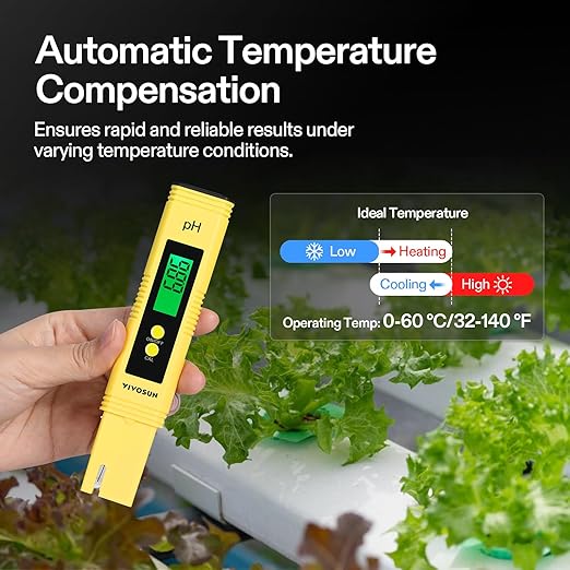 VIVOSUN Digital pH Meter, 0.01pH High Accuracy Pen Type pH Tester for Hydroponics, Household Drinking, Pool and Aquarium, Yellow, UL Certified
