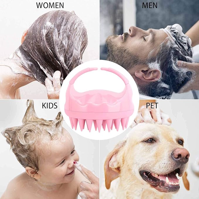 BTYMS Silicone Hair Scalp Shampoo Brush Scalp Massager Exfoliating Hair Cleaning Brush Head Scrubber for Shower - Pink