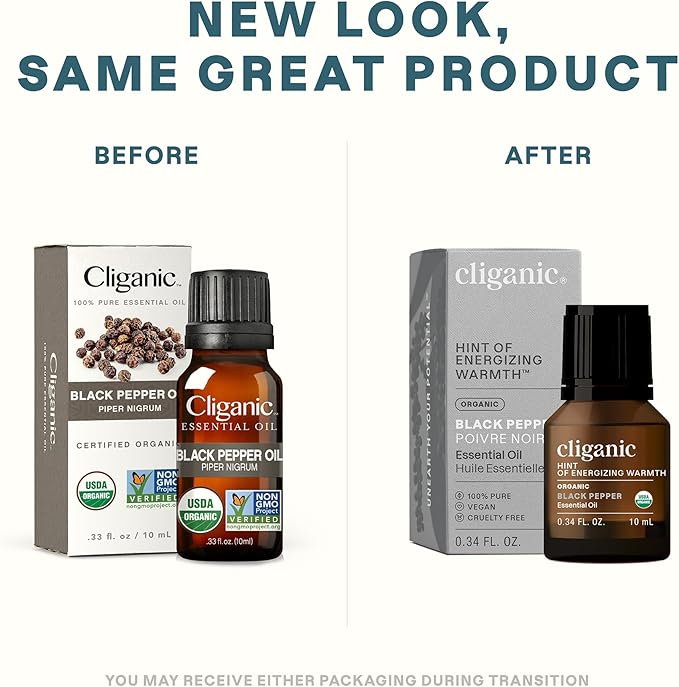 Cliganic Organic Black Pepper Essential Oil, 100% Pure Natural for Aromatherapy | Non-GMO Verified (Packaging May Vary)