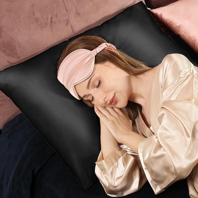 Adubor 100% Silk Pillowcase - Mulberry Silk Pillow Cases, 23 Momme 6A Grade Fibers, Silk Pillow Case for Hair and Skin Health, with Hidden Zipper (King 20''×36'', Black, 1PC)