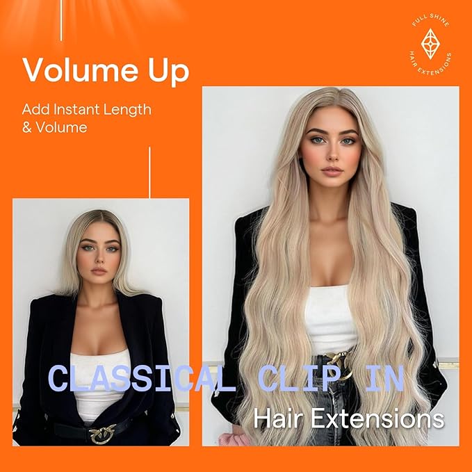 Full Shine Ash Blonde Clip in Hair Extensions 14 Inch Highlights Ash Blonde Hair Extensions for Short Thinning Hair 7 Pcs 120 G