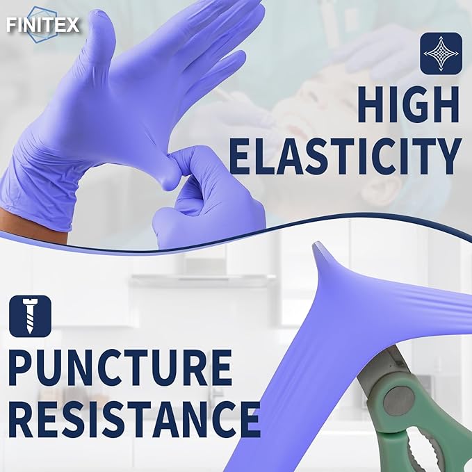 FINITEX Ice Blue Nitrile Exam Gloves - Powder-free, 1000 PCS Medical & Home Cleaning Gloves