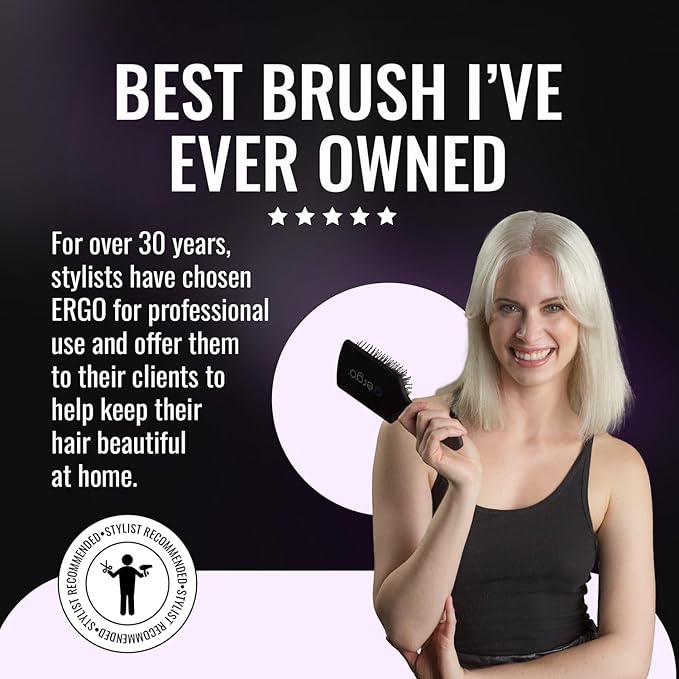 ERGO Mini Ionic Polishing Paddle Brush - Small Detangling Hair Brush for Wet & Dry Use - Professional Hair Care Styling Tool (ER500)