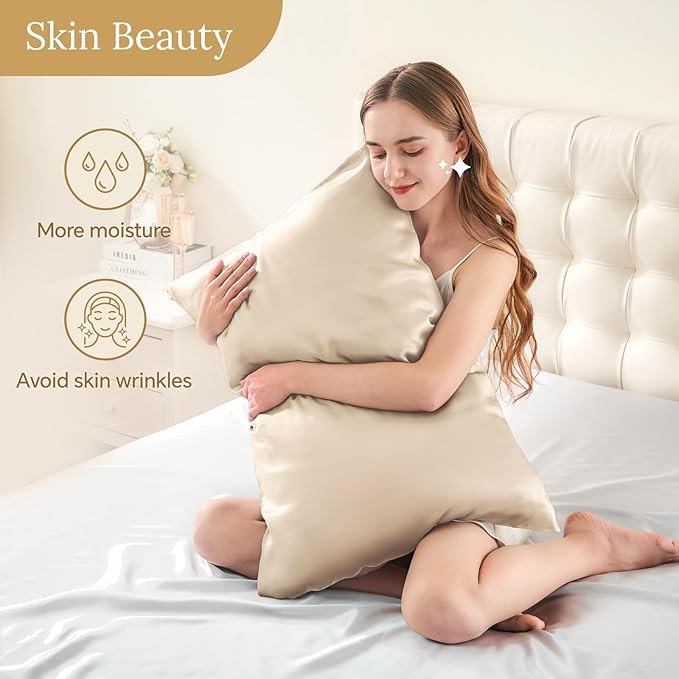 INFIIXSO Mulberry Silk Pillow Cases King Size Set of 2, Silk Pillowcase with Hidden Zipper 20"x36", Extraordinary Smooth and Soft Pillow Case for Hair and Skin(Beige, 2 Pack)