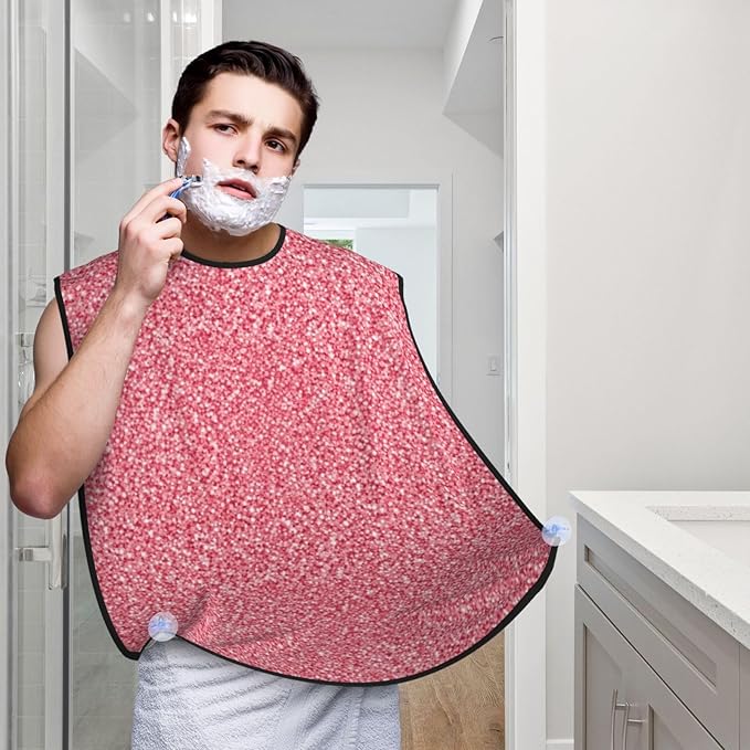 Waterproof Beard Grooming Bib, Pink Glitter Texture Shave Bib, Non-Stick Hair Catcher for Shaving Trimming, Apron Essential for Men Dad