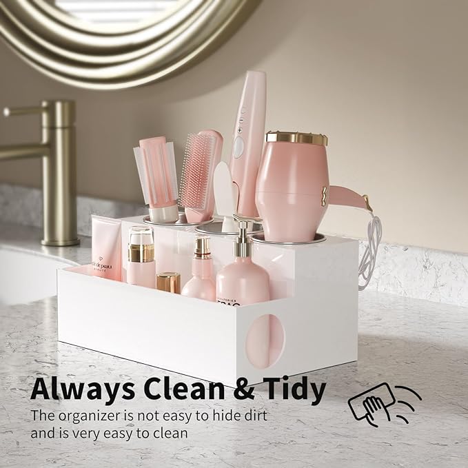 NIUBEE Acrylic Hair Styling Tool Organizer and Holder - Bathroom Countertop Storage for Blow Dryers, Accessories, Makeup, and Toiletries