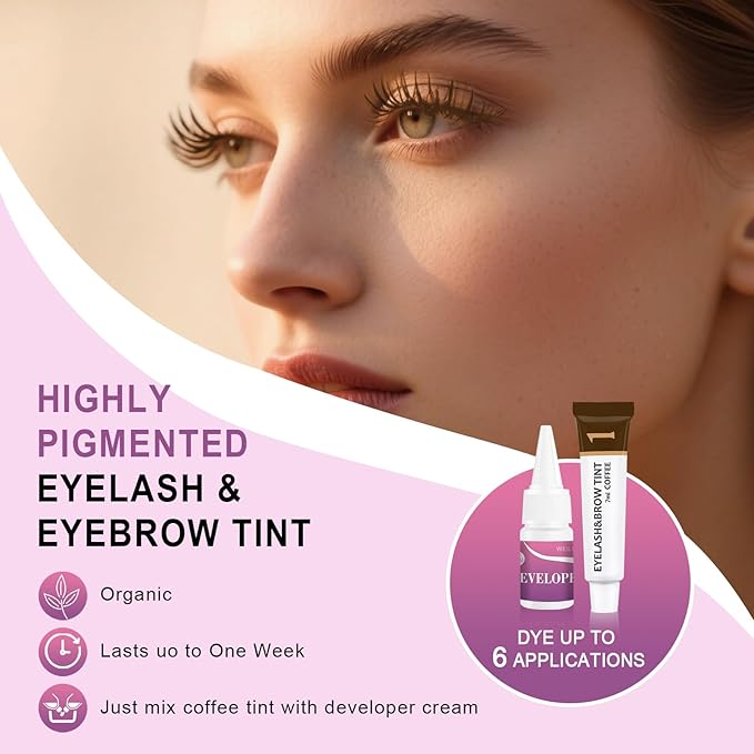 Eyelash & Eyebrow Color Kit, Professional Instant Lash & Brow Color Kit, Easy to Use with Natural Results, DIY Hair Coloring Eye Brow & Eye Lash Set for Beginner Salon Beauty 7ml (Coffee/Dark Brown)