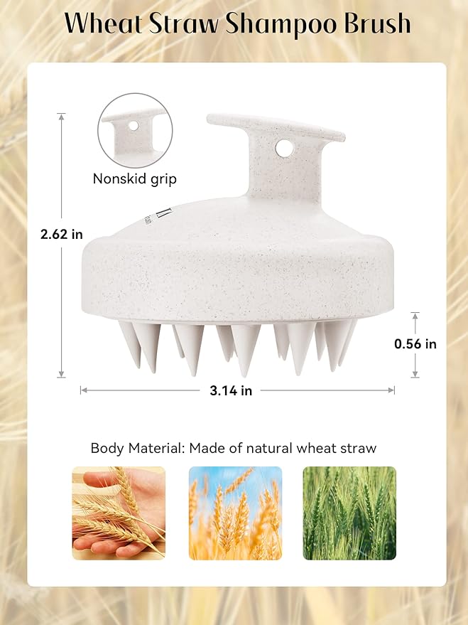 HEETA Scalp Massager Hair Growth, Soft Silicone Scalp Scrubber Shampoo Brush for Exfoliation, Dandruff Removal & Head Massage Stress Relax, Wet & Dry Use for Thick, Thin Hair Care, Wheat Straw Beige