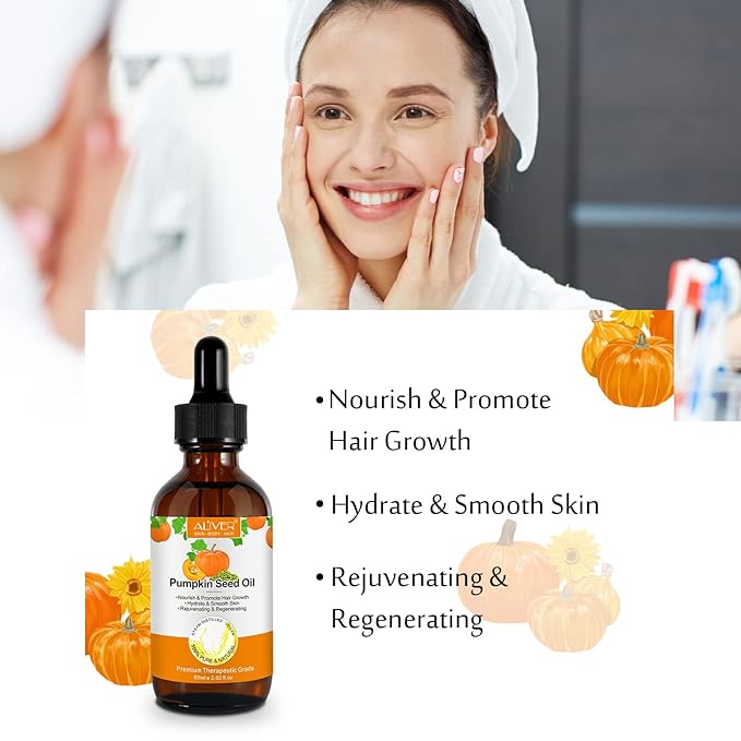 NIFEISHI Organic Pumpkin Seed Oil for Hair Growth & Scalp Care – Cold Pressed, Pure & Natural Hair Serum to Strengthen, Repair Dry Damaged Hair, Moisturize Skin, Face & Body – 2.02 Fl Oz