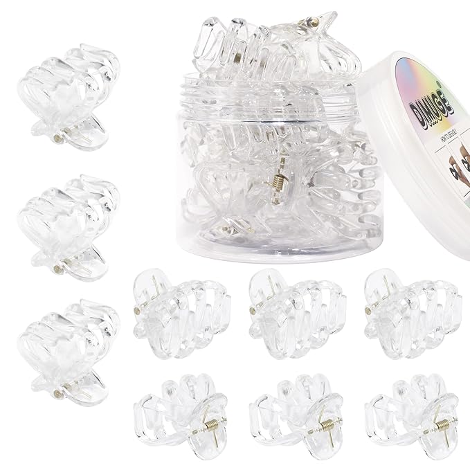 9 pcs 4cm Clear Octopus Claw Clips Medium Small Strong Grip Plastic Hair Clips for Women and Girls White Thin to Thick Hair, Holder Small Pony or Half Bun.