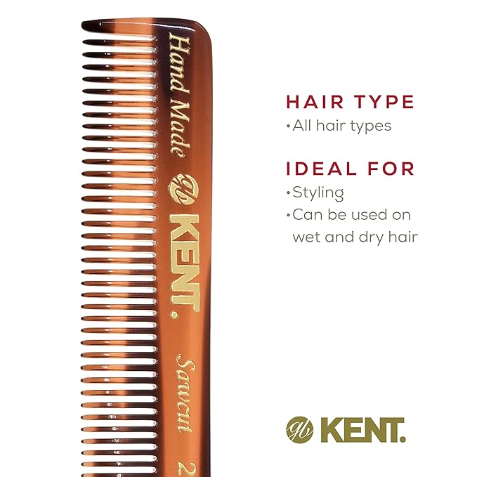 Kent 20T Handmade Folding Pocket Comb for Men, Fine Tooth Hair Comb Straightener for Everyday Grooming Styling Hair, Beard or Mustache, Use Dry or with Balms, Saw Cut Hand Polished, Made in England