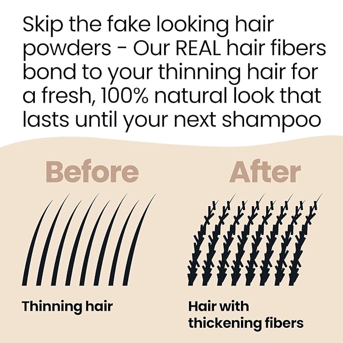 Hair Illusion Black Real Hair Fibers for Thinning Hair - 100% Natural Texture, Non Synthetic Hair Fibers - Bald Spot Cover Up for Women & Men - 18 Gram