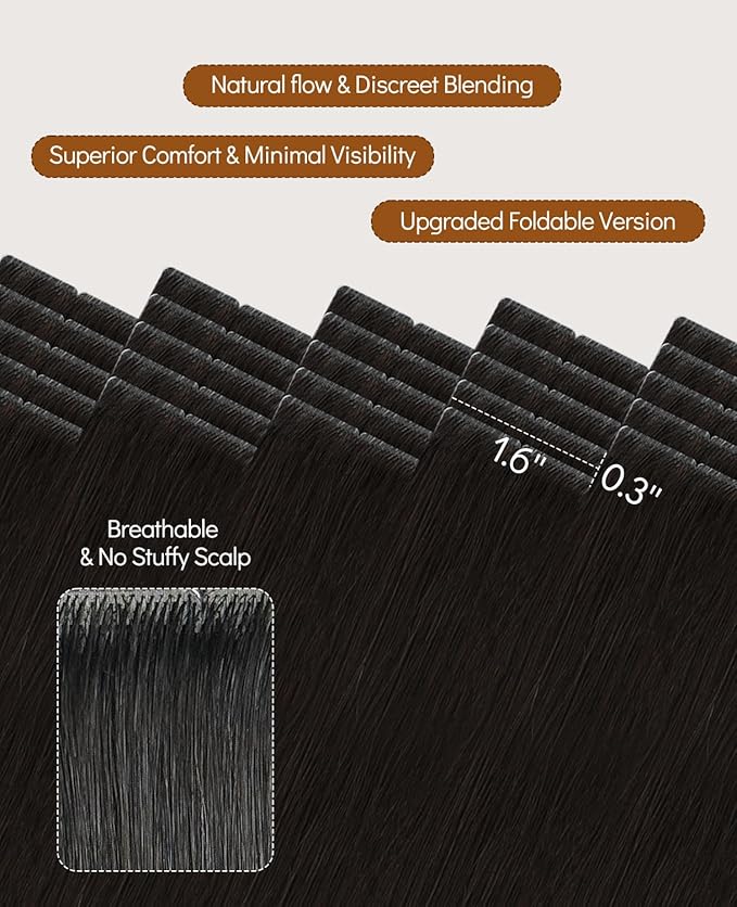 VINBAO Invisi Edge Tape in Hair Extensions Human Hair Darkest Brown Pro Invisible Injected Tape in Extensions 40g 14in 20pcs Seamless De Cabello Humano 14inch #2