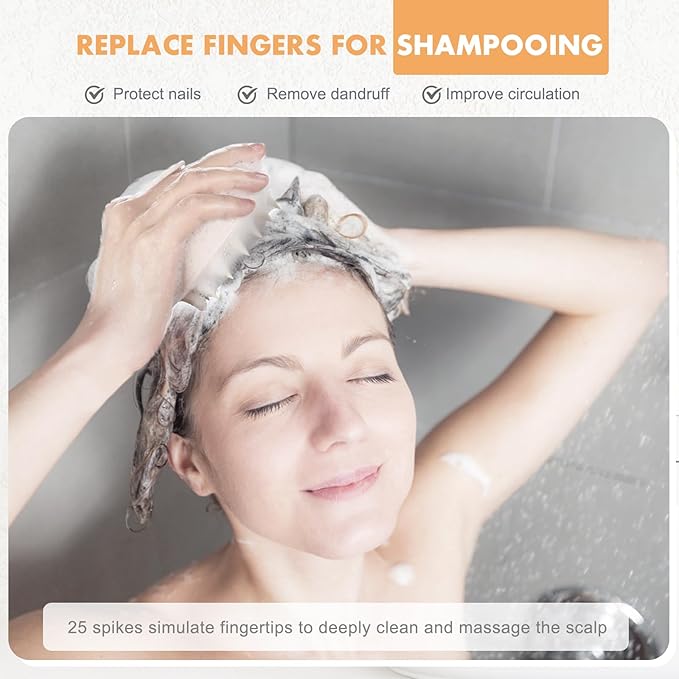 FREATECH Scalp Massager Hair Growth, Scalp Scrubber Shampoo Brush with Soft Silicone Bristles for Dandruff Removal and Hair Care, Wet & Dry Hair Massager Scalp Exfoliator, Beige