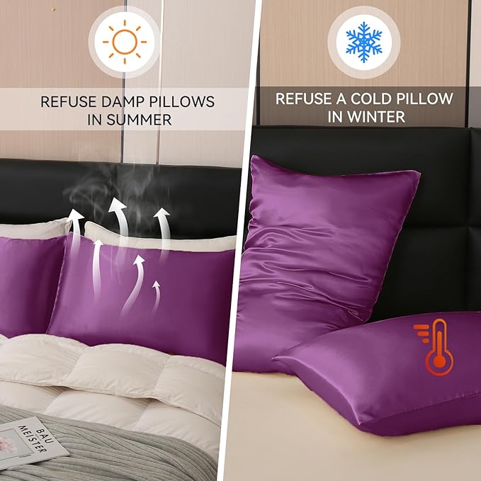 Tyfitb Satin Pillowcase Set for Hair & Skin Care – Cooling, Hypoallergenic, Anti-Frizz, Wrinkle-Free – Soft, Luxurious Pillowcases with Envelope Closure – 2-Pack, Queen Size 20x30, Gift-Ready