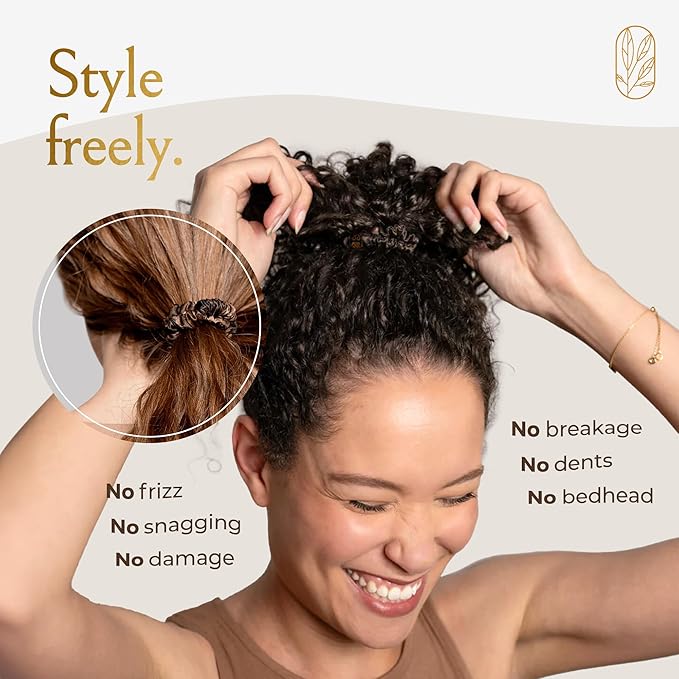 Mulberry Silk Skinny Hair Match Scrunchies for Women, Anti-Breakage Hair Ties for Curly, Thick & Thin Hair, 100% Silk, Satin Hair Scrunchies for Buns & Ponytails, Brown/Medium/Deep Brunette, 4-Pack