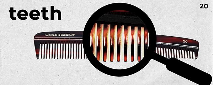 #20 Handmade Wide Tooth Comb Tortoise Havana Acetate Thick Coarse Curly Detangling Parting Grooming Teasing Hair Styling Hairdresser Barber Hairdressing Wet Dry Pocket Travel Women Men Kids
