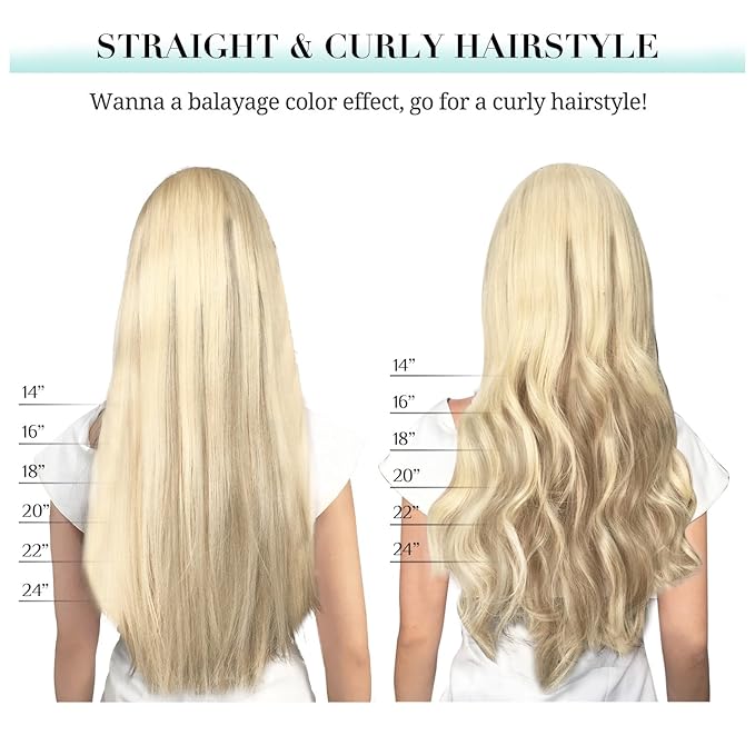 DOORES Clip in Hair Extensions, Real Human Hair, Balayage Dark Blonde Highlighted Bleach Blonde, 20 Inch 120g 7pcs, Remy Natural Straight Thick