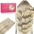 WENNALIFE Clip in Hair Extensions Real Human Hair, 24 Inch 160g 7pcs Ash Blonde Highlighted Platinum Blonde Remy Hair Straight Natural Extensiones De Cabello Humano Con Clip Ins