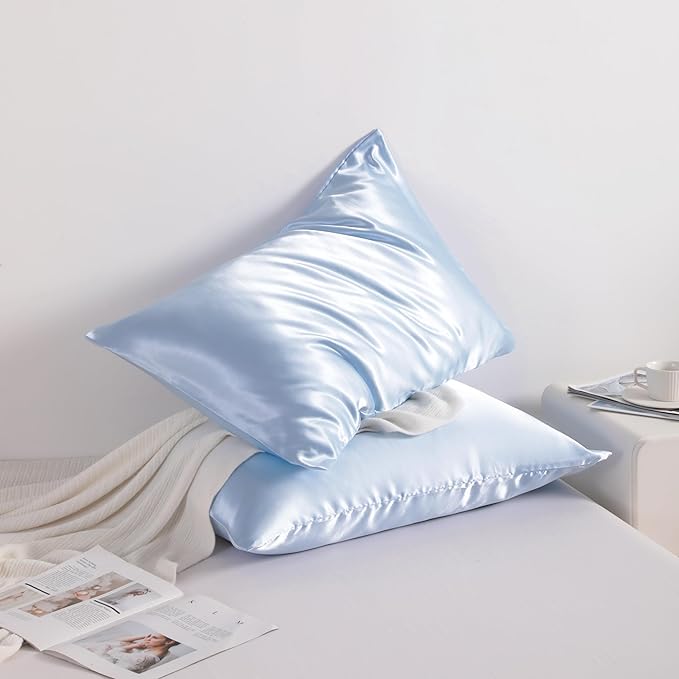 NTBAY 2 Pack Satin King Pillowcases for Hair and Skin, Luxurious and Silky Pillow Cases with Envelope Closure, 20x36 Inches, Aqua