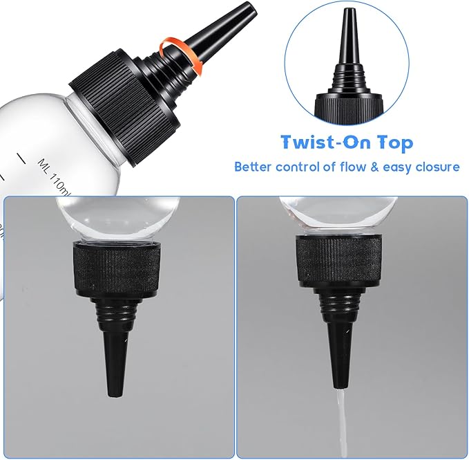 4 Pcs Hair Bottle Applicator,Plastic Hair Color Bottle,Hairs Dye Bottles with Clear Graduated Scale Twist-On Top Tip Cap, for Scalp Root Dye Container(2 color)