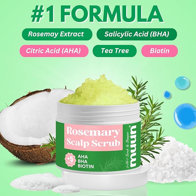 Muun Rosemary Shampoo Bars and Conditioner Set 3 - Hair Growth, Anti Hair Loss, Hair Regrowth, pH Balanced, Sulfate & Silicone Free - Solid Soap Easy for Travel (Rosemary scalp scrub)