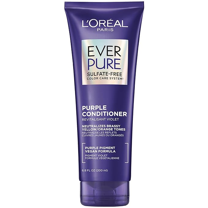 L’Oreal Paris Sulfate Free Brass Toning Purple Conditioner for Blonde, Bleached, Silver, or Brown Highlighted Hair, EverPure, 6.8 Fl Oz (Packaging May Vary)